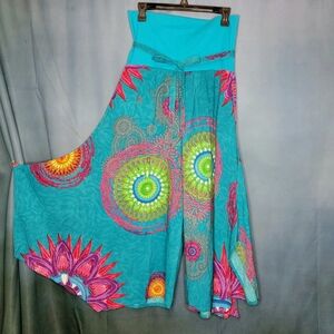 Vibrant Teal and Multicolor Women's Pants